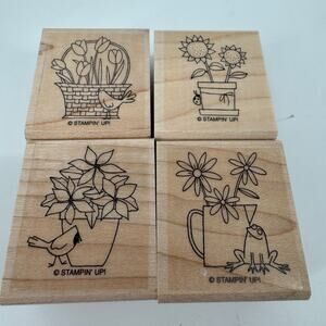 Stampin' Up! Vintage A Flower For All Seasons Wood Mount Rubber Stamp Set 4
